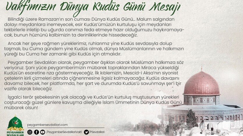 VAKFIMIZIN DÜNYA KUDÜS GÜNÜ MESAJI-2021